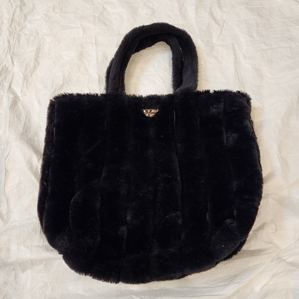 Victorias Secret Hobo Weekender Black Faux Fur Tote Bag 11140760